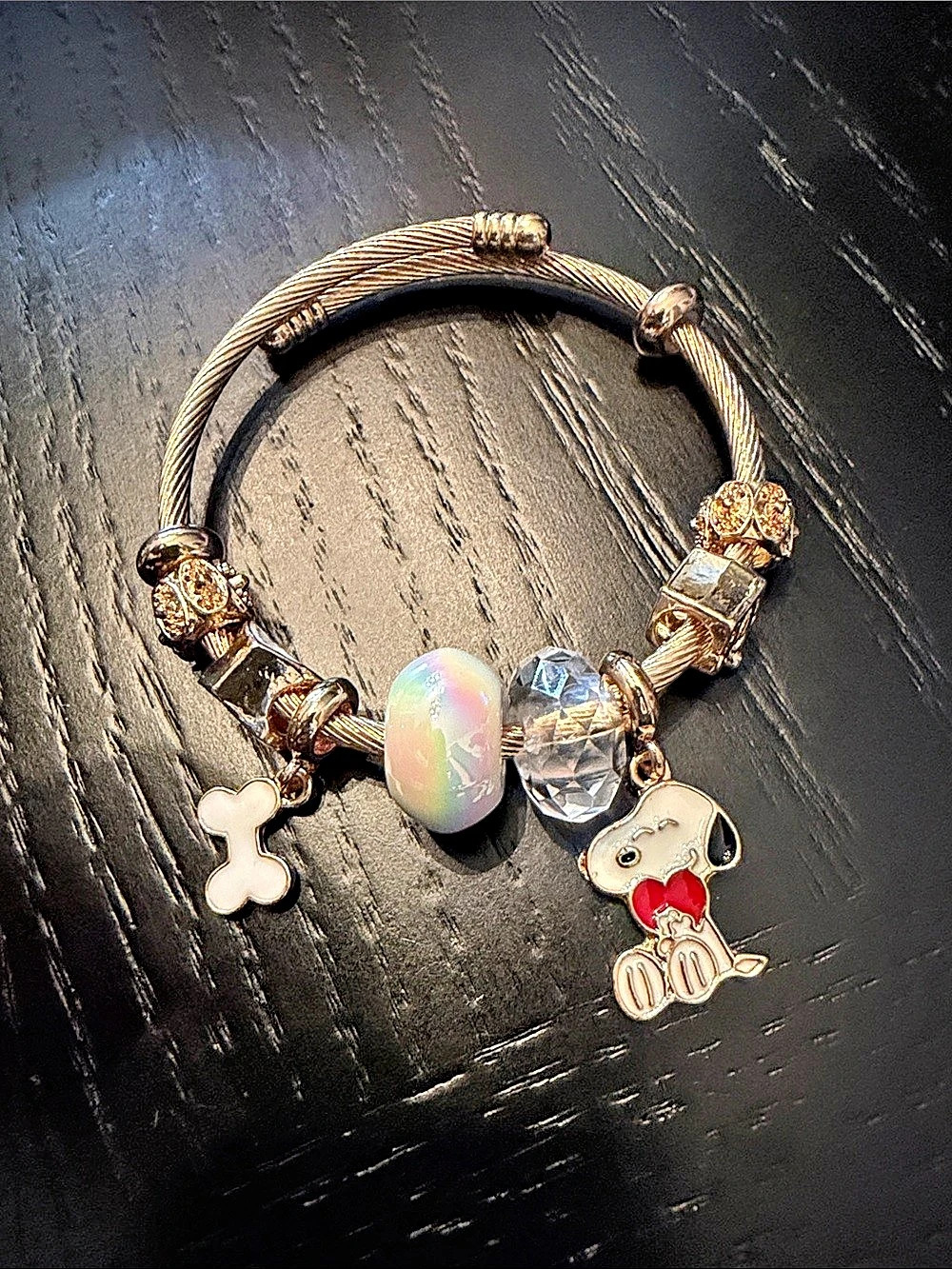 Snoopy Charm Bracelet in Gold & Black Like New